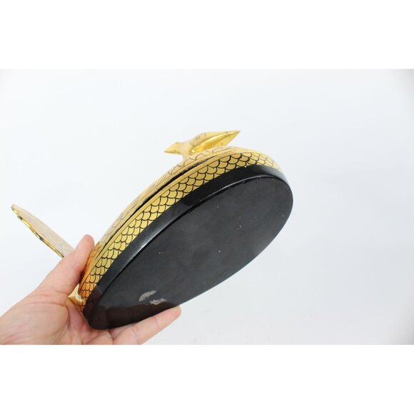 Vintage Lacquer Peacock Box • Hand Painted Kashmiri Papier Mache • Gold Black De - Picture 5 of 15